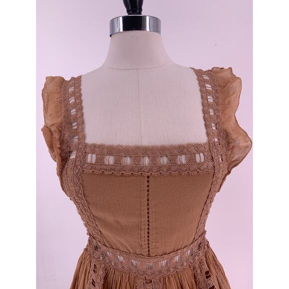 Free People FP One Verona Boho Chic Romantic Woodland Fairy Dress Brown S - Picture 6 of 13